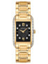 Womens 28 Diamond Dress Watch - Gold-Tone - Black Dial - Rectangular Case