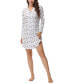 Women's Long Sleeve Notch Collar Sleepshirt Nightgown