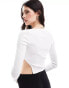 ASOS DESIGN long sleeve top with asymmetric neck and split hem in white