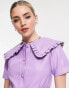 Reclaimed Vintage inspired leather look mini dress with statement collar in lilac