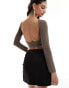 Фото #2 товара Missyempire slinky low back long sleeve top in mocha