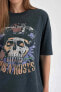 Coool Guns N' Roses Oversize Fit Bisiklet Yaka Sırt Baskılı Kısa Kollu Yıkamalı Soluk Efektli Tişört