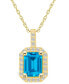 ფოტო #1 პროდუქტის Blue Topaz (2 Ct. T.W.) and Diamond (1/4 Ct. T.W.) Halo Pendant Necklace in 14K Yellow Gold