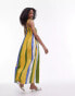 Фото #3 товара Topshop poplin stripe ruched bust maxi dress in yellow and green multi