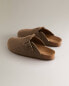 Buckled felt mule clog slippers