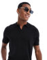 ASOS DESIGN lightweight knitted cotton notch neck polo in black