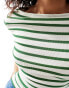 ASOS DESIGN slash neck top in green stripe