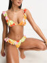 Фото #1 товара Miss Selfridge painted bright floral frill bikini top