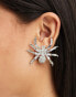 ASOS DESIGN Halloween stud earrings with crystal spider design in gunmetal