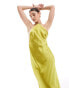 Фото #1 товара ASOS DESIGN satin halter maxi dress with shaped back detail in chartreuse