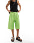 ASOS DESIGN smart linen blend longline shorts in bright green grün, W32 - фото #1