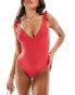 Фото #4 товара Accessorize textured bunny tie v neck swimsuit in red