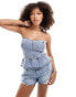 Фото #1 товара Miss Selfridge denim peplum bandeau top in bleach wash