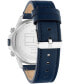 ფოტო #3 პროდუქტის Men's Multifunction Navy Blue Leather Strap Watch 46mm