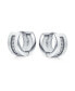 ფოტო #2 პროდუქტის Unisex Channel Set 3 Row Cubic Zirconia CZ K-pop Wide Mini Hoop Huggie Earrings For Men For Women Silver Plated Steel Stainless