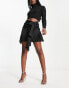 Фото #4 товара Forever Unique drape detail mini satin skirt in black