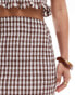 ASOS DESIGN shirred mini skirt co ord in brown gingham Braun mit Vichy-Karos, XS - EU 32-34 - фото #4