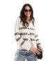 Selected Femme Bloomie cardigan in white cream stripe Schneeweiß, XS - фото #1