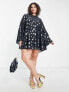 Фото #4 товара Twisted Wunder Plus retro bell sleeve mini swing dress in blue star print