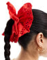 ASOS DESIGN scrunchie hair tie with broderie design in red