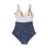 Фото #5 товара Women's Striped V-Neck Full Coverage One Piece Swimsuit - Kona Sol Navy Blue XL