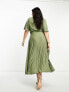 Фото #2 товара ASOS DESIGN v neck tie waist pleat midi dress in sage