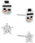 ფოტო #1 პროდუქტის Silver-Tone 2-Pc. Set Pavé Snowman & Snowflake Stud Earrings