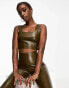 Commando co-ord faux leather squareneck crop top in green