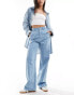 Фото #2 товара ONLY Hope high waisted wide leg boucle jeans in light blue