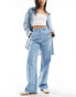 ONLY Hope high waisted wide leg boucle jeans in light blue