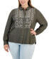 Фото #1 товара Plus Size Embroidered Long-Sleeve Shirt, Created for Macy's