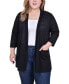 ფოტო #1 პროდუქტის Plus Size 3/4 Sleeve Two Pocket Cardigan Sweater