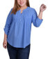 Фото #1 товара Plus Size 3/4 Tab Sleeve Y-Neck Blouse