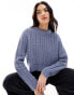 ASOS DESIGN crew neck crop jumper in open stitch in blue