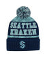 Фото #1 товара Big Boys and Girls Deep Sea Blue Seattle Kraken Puck Pattern Cuffed Knit Hat with Pom