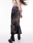 Фото #6 товара Topshop midi skirt in jersery textured with split front in blurred print