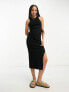 ASOS DESIGN knitted racer midi dress in black