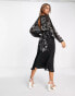 Фото #4 товара ASOS DESIGN floral embroidered batwing midi dress in black