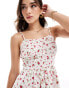 Wednesday's Girl chintzy floral corset mini dress in white and red Красно-белый, S - фото #2