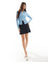 Фото #1 товара ASOS DESIGN supersoft cropped ribbed collar cardigan in baby blue