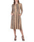 ფოტო #1 პროდუქტის Women's Print Long Sleeve Pleated Midi Dress