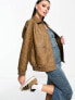 Фото #1 товара Stradivarius STR faux leather vintage oversized biker jacket in washed tan