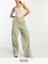 Pieces Petite exclusive toggle drawstring cargo trousers in sage