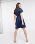 Closet London wrap front pleated midi skater dress in navy