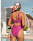 Фото #2 товара Women's s X JoJo Fuchsia Plunging Cutout One-Piece Swimsuit