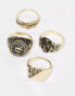 ASOS DESIGN 8 pack signet and band ring set in burnished gold tone