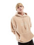 ASOS ACTUAL oversized hoodie with front and back embroidery in beige borg