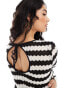 Pieces Festival sheer crochet wave stripe maxi dress in black and cream