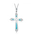 Western Style Spiritual Religious Blue Turquoise Gemstone Fleur De Lis Cross Pendant Necklace For Women Oxidized .925 Sterling Silver
