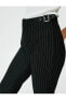 İspanyol Paça Kumaş Pantolon Yüksek Bel Yarım Kemer Detaylı